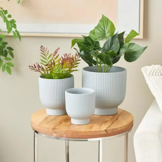 Light Blue Ceramic Planter with Tapered Base Set {3}