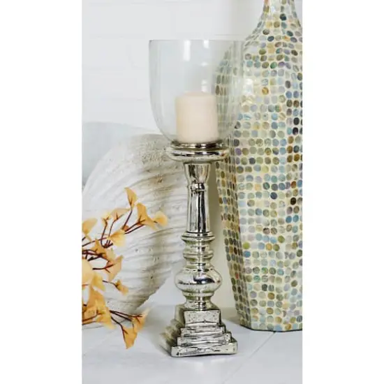 22" Silver Glass Traditional Candle Holder {9}