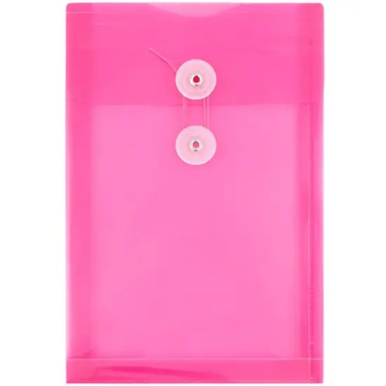 JAM Paper 6.25" x 9.25" Button & String Tie Closure Plastic Envelopes, 12ct. Fuchsia Pink {1}