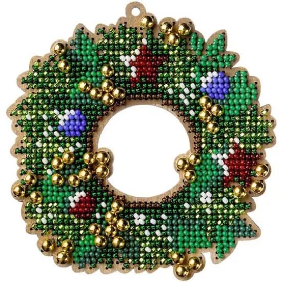 Wonderland Crafts Wreath with Ornaments Bead Embroidery on Wood Kit {1}