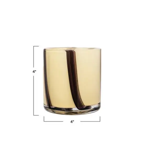 Hello Honey® 4" Striped Glass Votive Candle Holder Cream and Deep Purple {5}