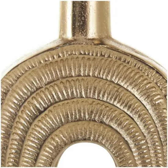 16" Gold Aluminum Metal Geometric Circular Vase with Linear Etchings {9}