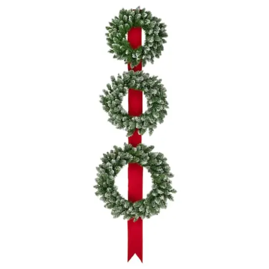 6.5ft. Pre-Lit Flocked Wreaths on Red Ribbon Christmas Decoration {1}