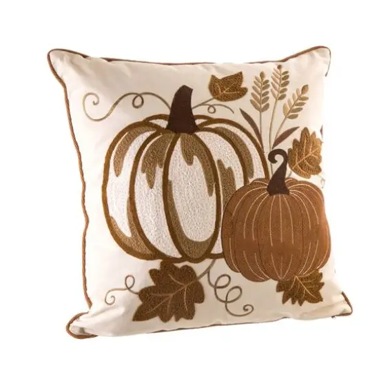 Glitzhome&reg; Cotton Embroidered Pumpkin Pillow Cover {9}