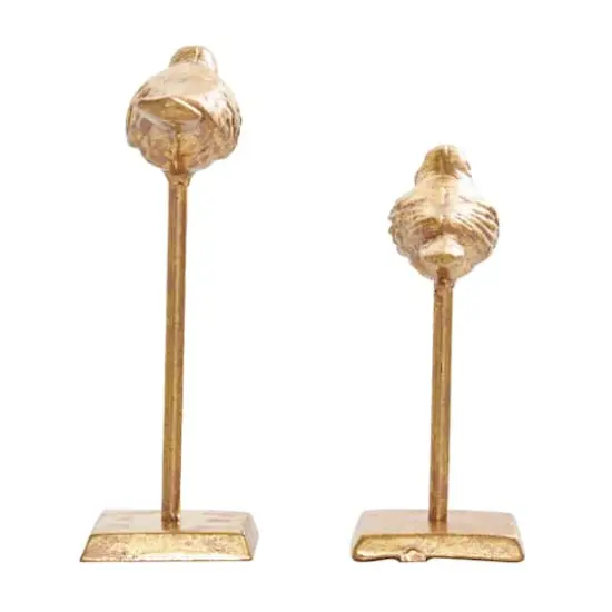 Gold Metal Bird Sculpture with Gold Foil Texturing Set {9}