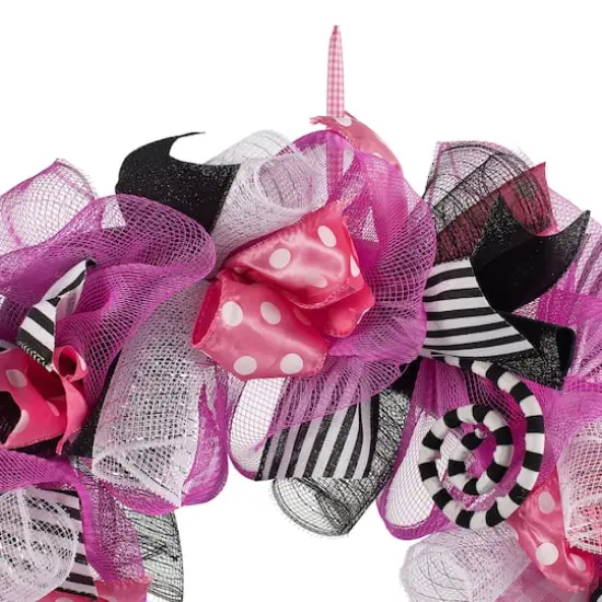 24" Pink, Black & White Mesh & Ribbon Wreath with Ghost by Ashland&reg; {6}
