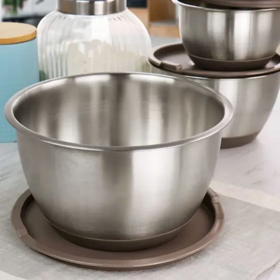 Martha Stewart Stainless Steel Mixing Bowl Set with Taupe Lids {6}