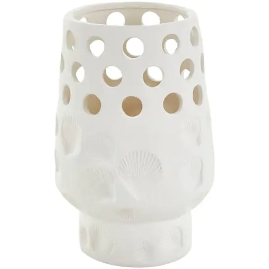 10" White Ceramic Shell Vase with Circular Cutouts {1}