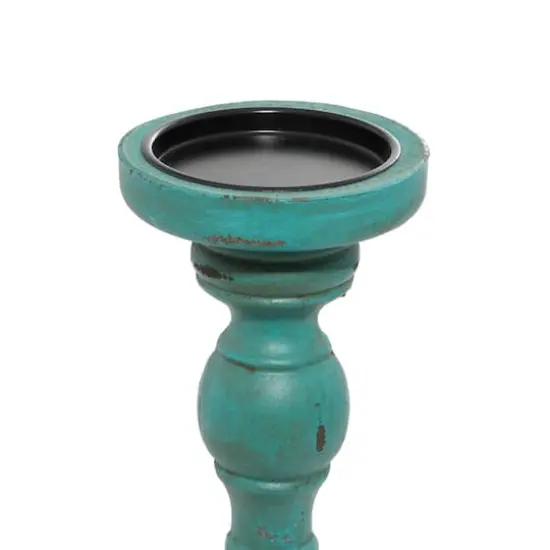 Turquoise Wood Traditional Candle Holder Set {7}