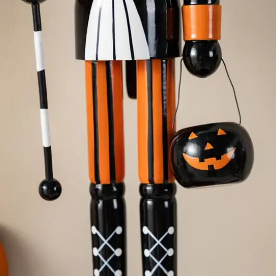Glitzhome&reg; 18.5"H Halloween Wooden Black Cat Nutcracker with Pumpkin Ornament {6}
