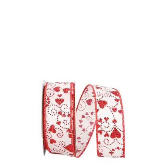 Reliant 1.5" x 20yd. Heart Glitter Trails Wired Ribbon {1}