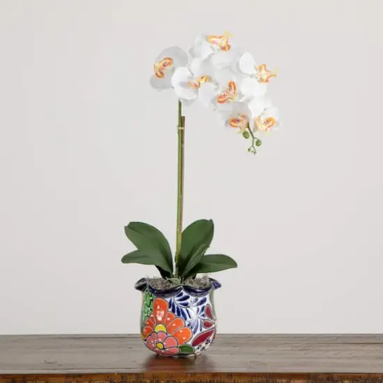 2ft. Artificial Orchid Arrangement in Handmade Mexican Talavera Ceramic Planter {4}