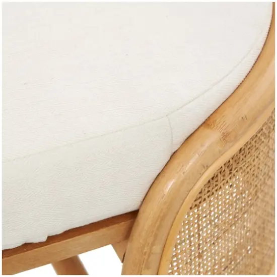 49" Brown Rattan Handmade Oval Bench with White Fabric Cushion {8}