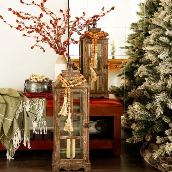 80" Bohemian Mango Wood Beads with Tassels Garland Dark Brown {6}