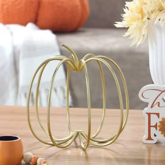 7.5" Gold Metal Pumpkin Tabletop D&eacute;cor by Ashland&reg; {3}