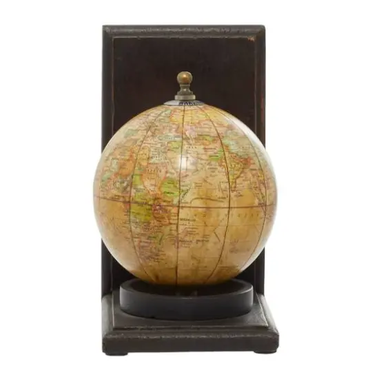 8" Rustic Brown Wood Globe Bookends {8}