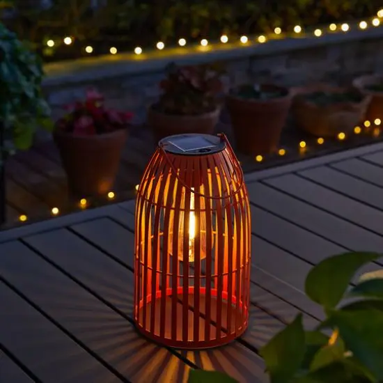 Glitzhome&reg; 10" Woven Solar Powered Outdoor Hanging Lantern Orange {3}