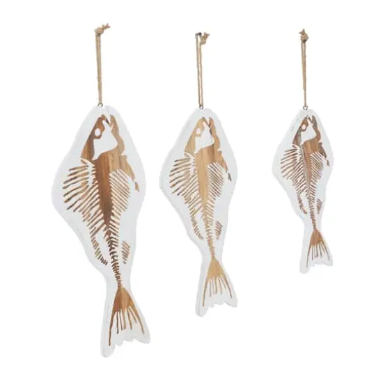 Set of 3 White Wood Coastal Fish Wall Decor, 22", 26", 30" {3}