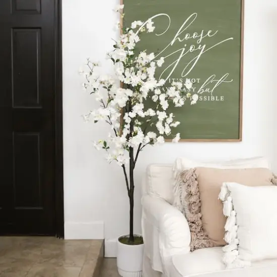6ft. Artificial Cherry Blossom Tree with White Decorative Planter {8}