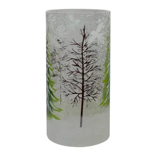 8" Hand Painted Christmas Pine Trees Flameless Glass Candle Holder {4}