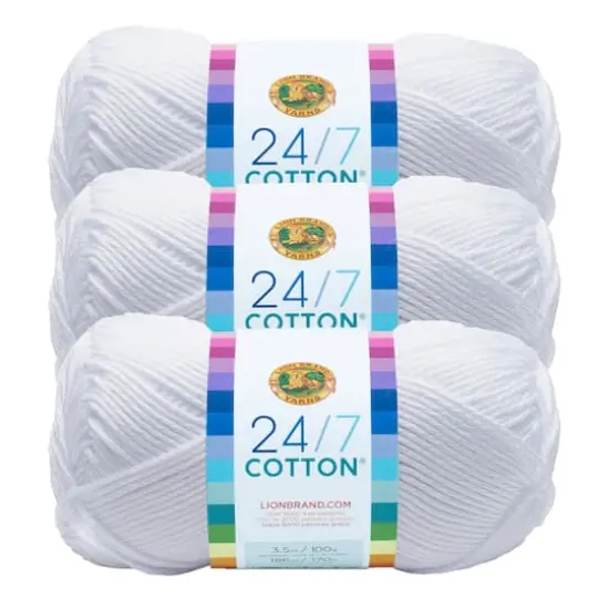 3 Pack Lion Brand&reg; 24/7 Cotton&reg; Yarn White {1}