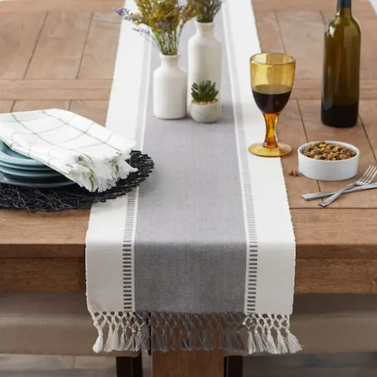 DII&reg; 72" Dobby Stripe Table Runner Cool Gray {5}
