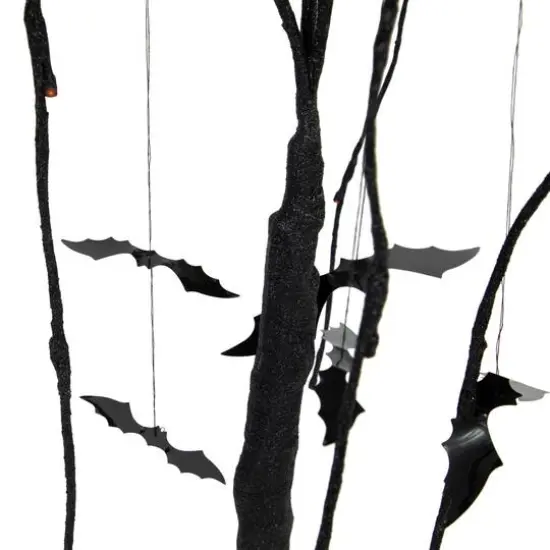24" LED Lighted Black Glittered Halloween Willow Tree with Bats {6}
