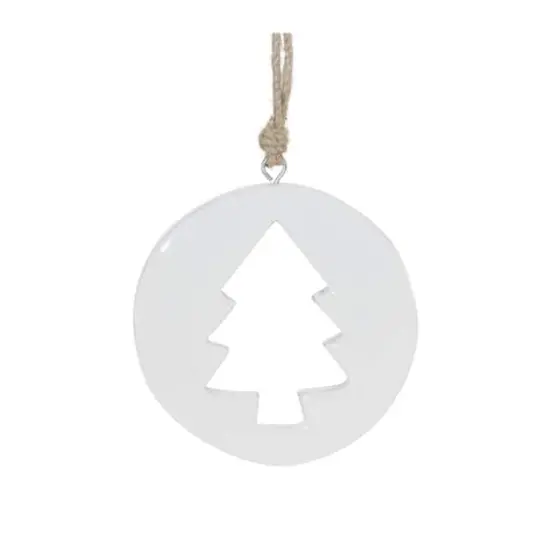 White Wood Pine Tree Cut-Out Ornaments Set {5}