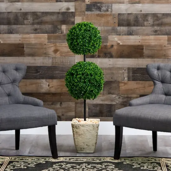 4ft. Boxwood Double Ball Topiary Tree in Country White Planter {5}