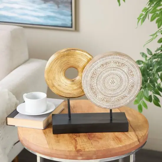 13" Gold Geometric Sculpture with Black Rectangular Base {3}