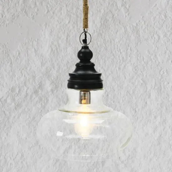 Hello Honey&reg; 15" Glass & Mango Wood Pendant Light {4}