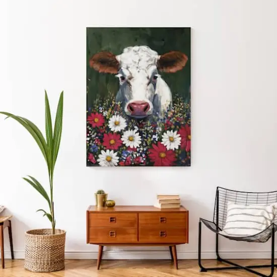 Patriotic Florals Cow II Canvas Wall Art {5}