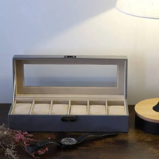 Ash Gray Hexa Leather Watch Box {7}