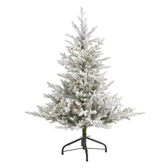4ft. Pre-Lit Flocked Fraser Fir Artificial Christmas Tree with Warm White LED Lights {1}