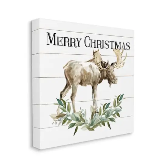 Stupell Industries Merry Christmas Moose Laurel Canvas Wall Art {4}