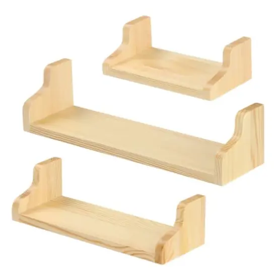 NEX&trade; Pale Yellow Rustic Wood Floating Shelves Set with Metal Brackets {1}