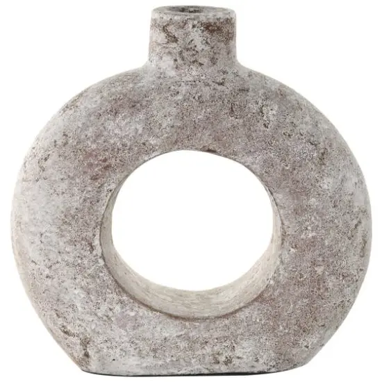 12" Cream Ceramic Textured Circle Donut Vase {7}