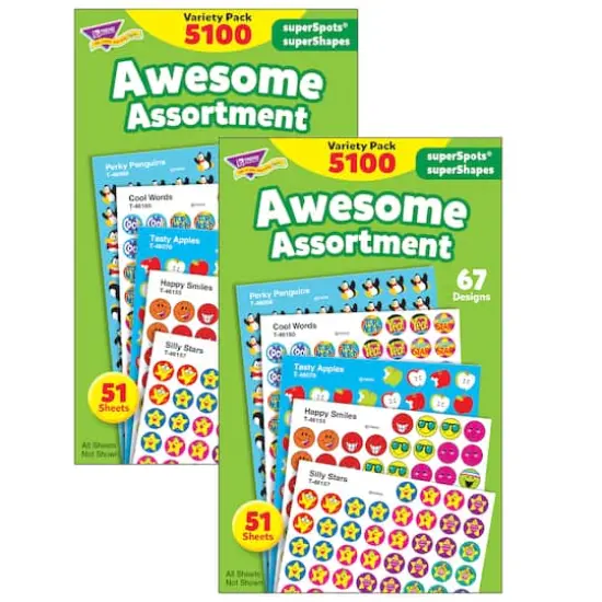 Trend Enterprises&reg; Awesome Assortment superSpots&reg;/superShapes Variety Pack, 2 Packs of 5,100 {1}