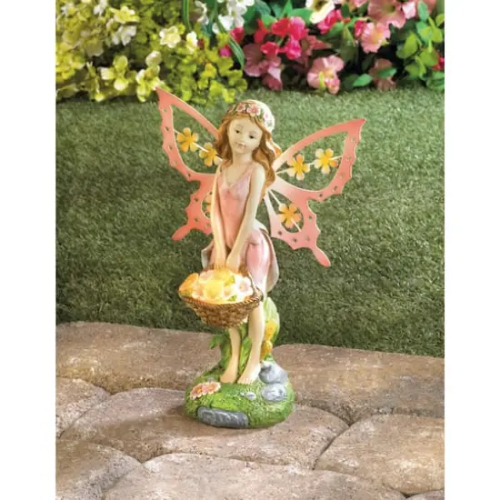 11" Pink Fairy Solar Garden Statue {3}