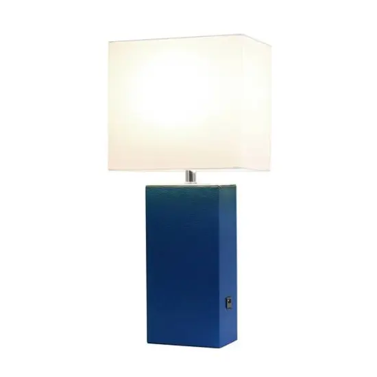 Lalia Home Lexington 21" Leather Table Lamp with USB Charging Port Blue {3}