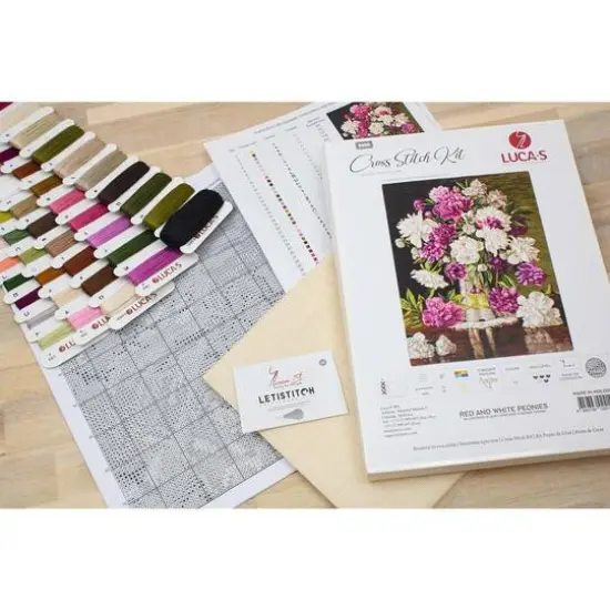 Luca-s Red And White Peonies Counted Cross Stitch Kit {9}