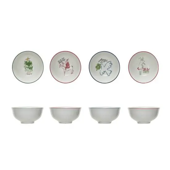 Hello Honey&reg; 4.5" Stoneware Bowl with Holiday Image and Colored Rim Set {1}