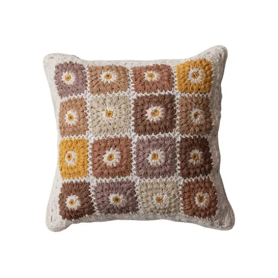 Hello Honey&reg; 18" Multicolor Block Pattern Crocheted Square Pillow {3}