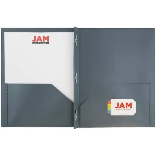 JAM Paper 9.5" x 11" Plastic 2 Pocket School POP Folders with Clasps, 6ct. Grey {5}