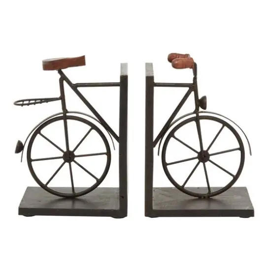 9" Contemporary Bicycle Iron Bookend Set Black {4}