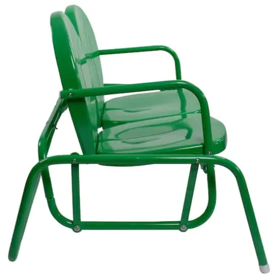2-Person Outdoor Retro Metal Tulip Double Glider Patio Chair Green {5}