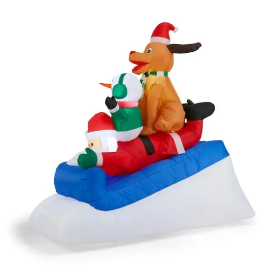 Glitzhome&reg; 6FT Lighted Inflatable Skiing Santa, Snowman & Dog {6}