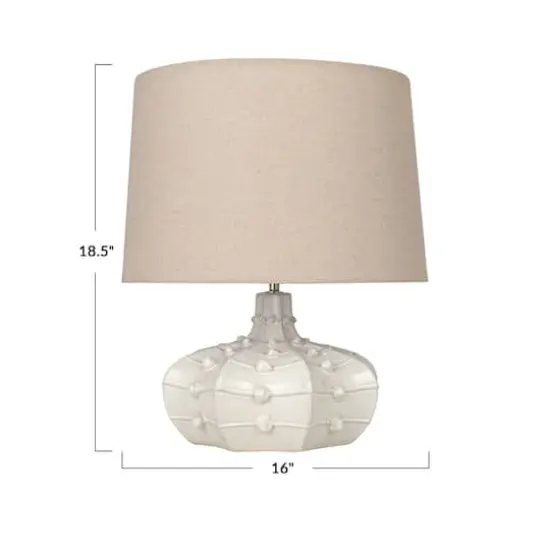 Hello Honey&reg; 18.5" White Stoneware Hobnail Fluted Table Lamp with Linen Shade & Inline Switch {5}