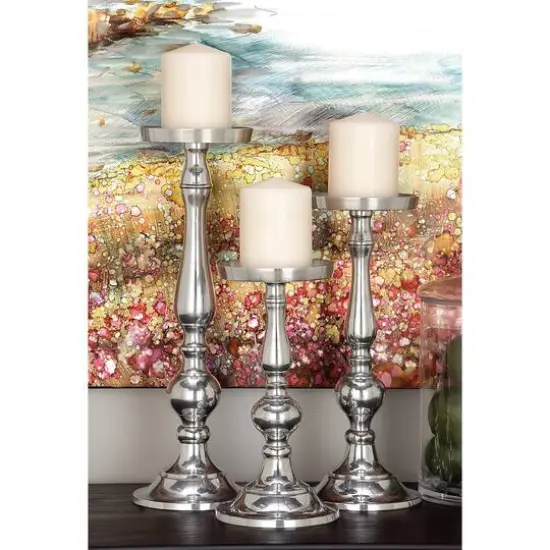 Silver Aluminum Traditional Candle Holder Set {9}