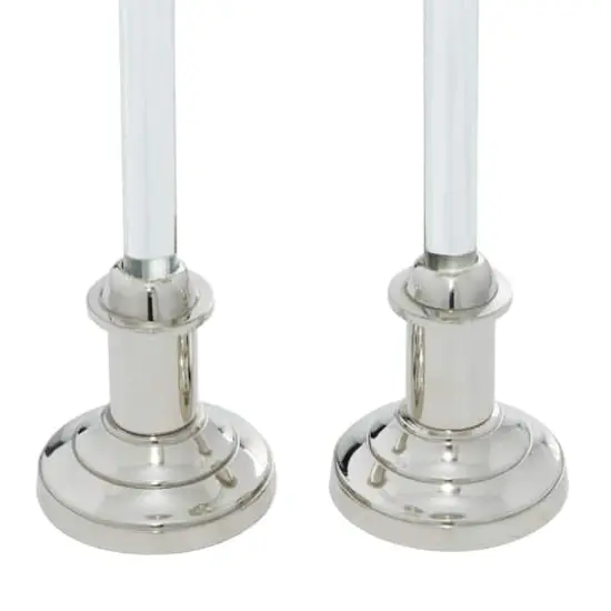 Set of 2 Silver Aluminum Glam Candle Holder, 12", 16" {4}
